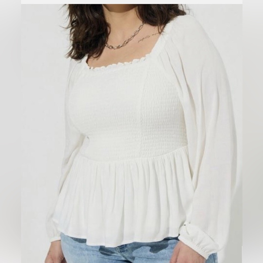Torrid White Smocked Blouse